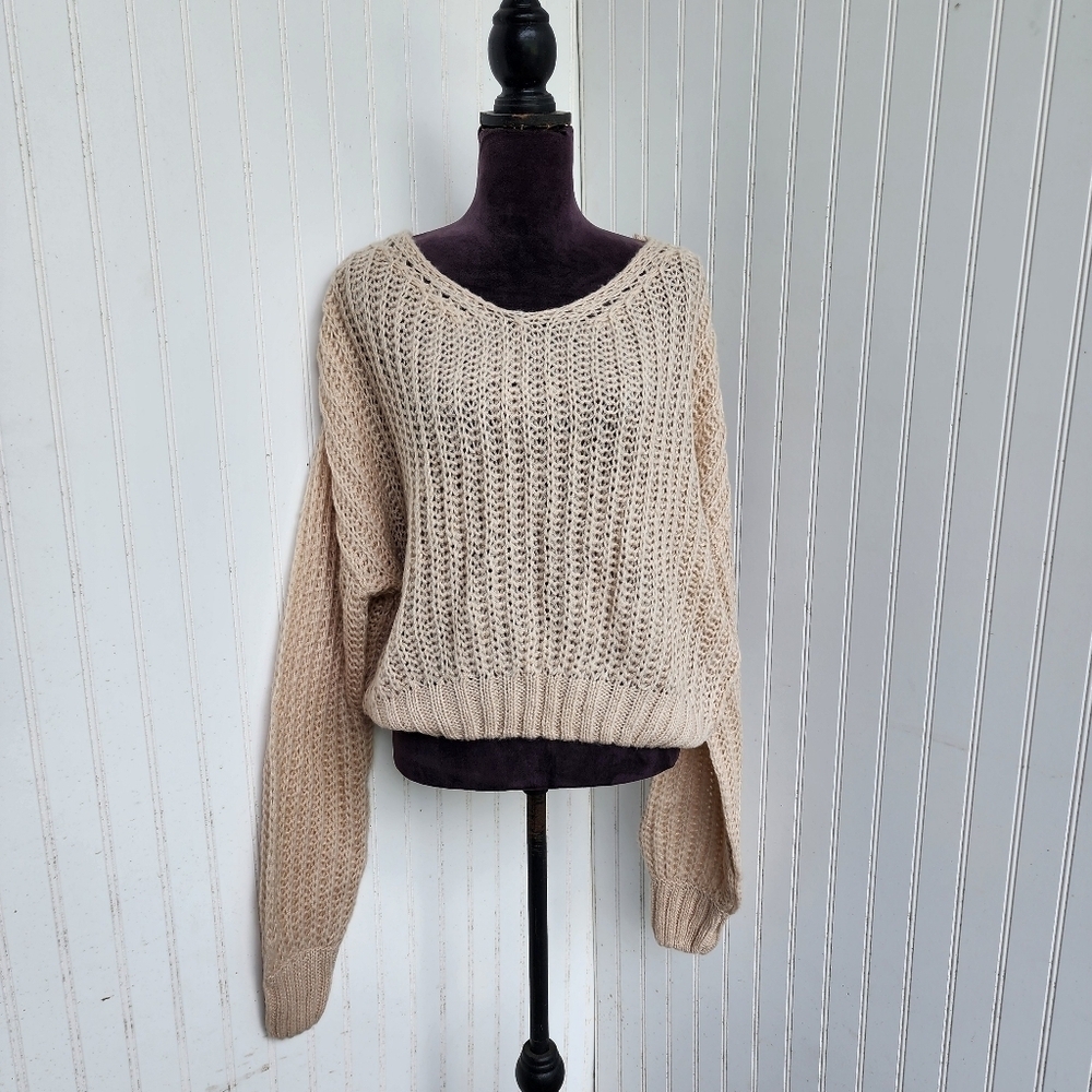 NWT Forever 21 Tan Scoop Neck Pull Over Knit Sweater Taupe Wool BOHO Sz S